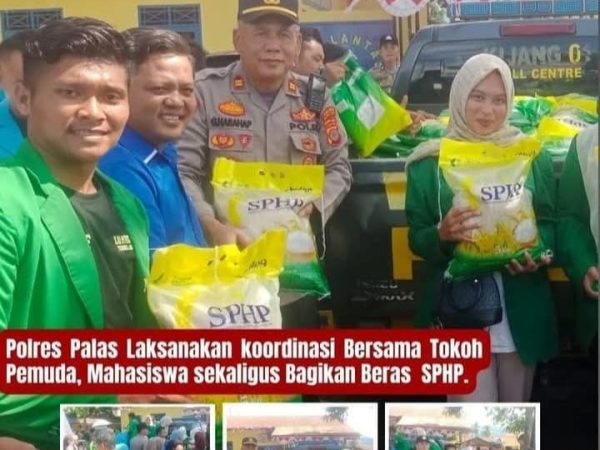 2 Ton Beras disalurkan kepada kaum dhuafa "Polres Padang Lawas ajak kolaborasi DEMA IAI Padang Lawas "